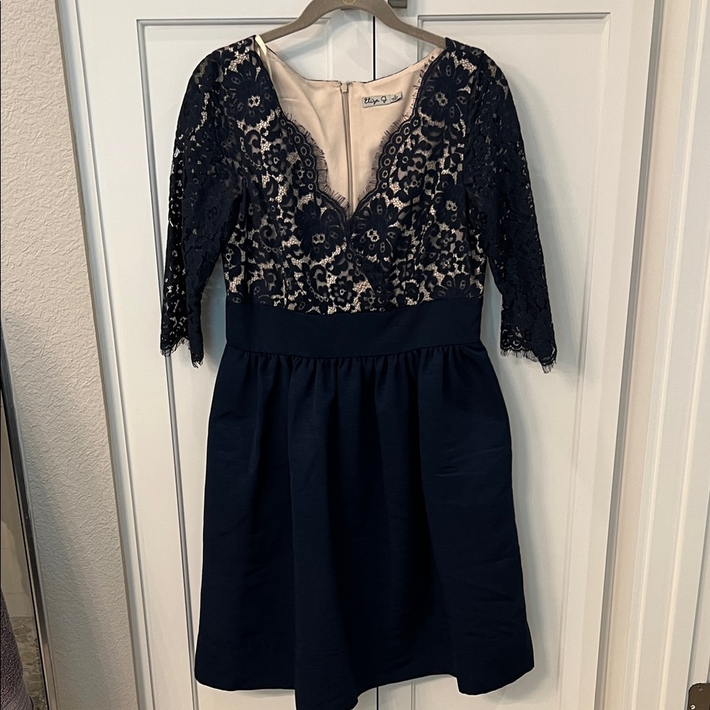 Eliza J Navy and Beige Lace Dress